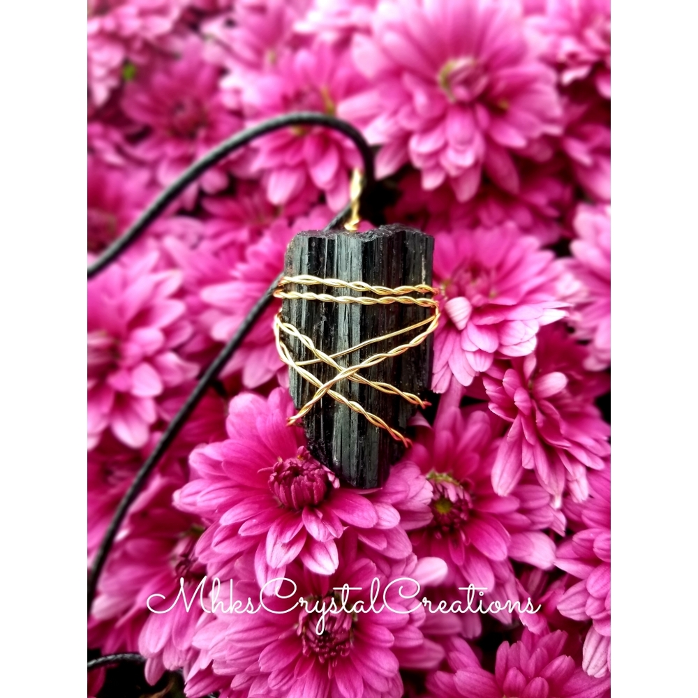 SOLD- Large raw black tourmaline necklace.